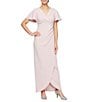 Ignite Evenings Short Flutter Sleeve V-Neck Glitter Knit Empire Embellished Waist Faux Wrap Maxi Dress, Color:Blush - Image 1