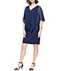 Ignite Evenings Short Glitter Chiffon Overlay Bodice Embellished V-Neckline Dress - Image 1