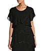 Color:Black - Image 3 - Beaded Trim Tiered Scoop Neck Short Flutter Sleeve Tiered Ruffle Hem Dress