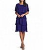 Ignite Evenings Short Sleeve Chiffon Tiered Shift Dress - Image 1