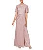 Color:Faded Rose - Image 1 - Short Sleeve Embellished Cutout Crew Neck Front Slit Gown