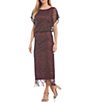 Color:Fig - Image 1 - Short Sleeve Fringe Hem Crochet Blouson Round Neck Long Dress