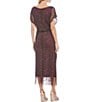 Color:Fig - Image 2 - Short Sleeve Fringe Hem Crochet Blouson Round Neck Long Dress