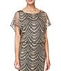 Color:Black/Gold - Image 3 - Short Sleeve Fringe Hem Crochet Blouson Round Neck Maxi Dress