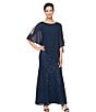 Color:New Navy - Image 3 - Short Sleeve Round Neck Beaded Sequin Floral Lace Capelet Gown