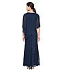 Color:New Navy - Image 4 - Short Sleeve Round Neck Beaded Sequin Floral Lace Capelet Gown