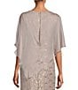 Color:Buff - Image 4 - Short Sleeve Boat Neck Beaded Sequin Floral Lace Capelet Gown