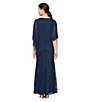 Color:New Navy - Image 5 - Short Sleeve Round Neck Beaded Sequin Floral Lace Capelet Gown