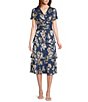 Ignite Evenings Short Sleeve V-Neck Tiered Floral Midi Dress, Color:Royal Gold - Image 1