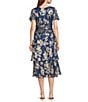 Ignite Evenings Short Sleeve V-Neck Tiered Floral Midi Dress, Color:Royal Gold - Image 2