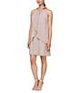 Color:Cashmere - Image 1 - Chiffon Sleeveless Embellished Halter Neck Flowy Front Dress
