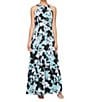 Color:Black Multi - Image 1 - Sleeveless Halter Neck Pleated Waist Floral Chiffon A-Line Maxi Dress