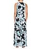 Color:Black Multi - Image 2 - Sleeveless Halter Neck Pleated Waist Floral Chiffon A-Line Maxi Dress