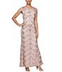 Color:Blush - Image 1 - Sleeveless Illusion Crew Neck Embroidered Gown