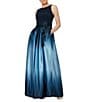 Color:Navy/Wedgewood - Image 1 - Sleeveless Round Neck Ombre Skirt Tie Waist Gown