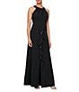 Color:Black - Image 1 - Stretch Crepe Sequin Cascade Sequin Ruffle Halter Neck Sleeveless Sheath Gown