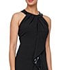 Color:Black - Image 3 - Stretch Crepe Sequin Cascade Sequin Ruffle Halter Neck Sleeveless Sheath Gown