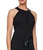 Ignite Evenings Stretch Crepe Sequin Cascade Sequin Ruffle Halter Neck Sleeveless Sheath Gown, Color:Black - Image 3