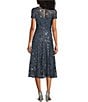 Color:Steel Blue - Image 2 - Stretch Sequin Lace Short Sleeve Illusion Boat Neck A-Line Midi Dress