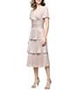 Ignite Evenings Surplice Neck Short Sleeve Tiered Metallic Bodre Midi Dress - Image 1
