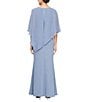 Ignite Evenings V-Neck 3/4 Chiffon Overlay Sleeve Metallic Knit Popover Gown, Color:Periwinkle - Image 2