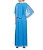 Ignite Evenings V-Neck 3/4 Illusion Sleeve Glitter Mesh A-Line Gown, Color:Mid Blue - Image 2