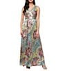 Ignite Evenings V-Neck Sleeveless Floral Print Foil Dress, Color:Silver Multi - Image 1