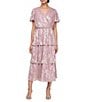 Ignite Evenings V-Neck Tiered Metallic Foil Midi Dress - Image 1