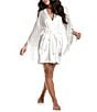 Color:Ivory - Image 1 - In Bloom By Jonquil 3/4 Sleeve Satin Fringe Short Robe