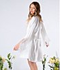 Color:Ivory - Image 4 - In Bloom By Jonquil 3/4 Sleeve Satin Fringe Short Robe