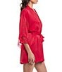In Bloom By Jonquil 3/4 Sleeve Shawl Collar Satin Lace Detail Belt Tie Closure Robe - Image 3