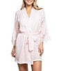 In Bloom By Jonquil 3/4 Sleeve Shawl Collar Solid Textured Satin & Lace Coordinating Short Robe - Image 1