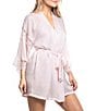 In Bloom By Jonquil 3/4 Sleeve Shawl Collar Solid Textured Satin & Lace Coordinating Short Robe - Image 3