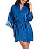 Color:True Blue - Image 1 - In Bloom By Jonquil 3/4 Sleeve Textured Shimmer Satin Short Robe