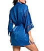 Color:True Blue - Image 2 - In Bloom By Jonquil 3/4 Sleeve Textured Shimmer Satin Short Robe