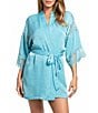 In Bloom by Jonquil In Bloom By Jonquil 3/4 Sleeve Textured Shimmer Satin Short Robe, Color:Aqua - Image 1