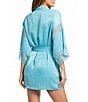 In Bloom by Jonquil In Bloom By Jonquil 3/4 Sleeve Textured Shimmer Satin Short Robe, Color:Aqua - Image 2