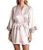 Color:Blush - Image 1 - 3/4 Sleeve Two-Tone Lace Coordinating Satin Wrap Robe