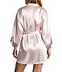 Color:Blush - Image 2 - 3/4 Sleeve Two-Tone Lace Coordinating Satin Wrap Robe