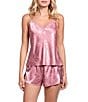 In Bloom by Jonquil In Bloom By Jonquil Bow Print Sleeveless V-Neck Satin Shorty Pajama Set, Color:Rose - Image 1