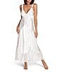 Color:Ivory - Image 3 - Bridal Lace Trim Deep V-Neck Sleeveless Ruffle Hem Nightgown