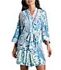 Color:Blue - Image 1 - In Bloom By Jonquil Brushed Knit 3/4 Sleeve Coordinating Paisley Tile Print Wrap Robe