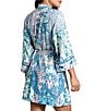 Color:Blue - Image 2 - In Bloom By Jonquil Brushed Knit 3/4 Sleeve Coordinating Paisley Tile Print Wrap Robe