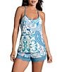 Color:Blue - Image 1 - In Bloom By Jonquil Brushed Knit Paisley Tile Sleeveless Scoop Neck Cami & Lace Trim Short Pajama Set