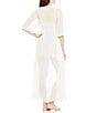 Color:Ivory - Image 2 - Celeste Lace Trim Floral Embroidered Chiffon Robe