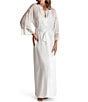 Color:Ivory - Image 1 - Chiffon Long Sleeve Lace Detail Wrap Robe