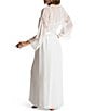 Color:Ivory - Image 2 - Chiffon Long Sleeve Lace Detail Wrap Robe