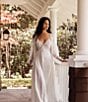 Color:Ivory - Image 4 - Chiffon Long Sleeve Lace Detail Wrap Robe