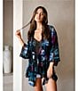 In Bloom By Jonquil Floral Print 3/4 Sleeve Chiffon Short Robe - Image 4