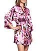 In Bloom By Jonquil Floral Print 3/4 Sleeve Satin Short Robe - Image 3